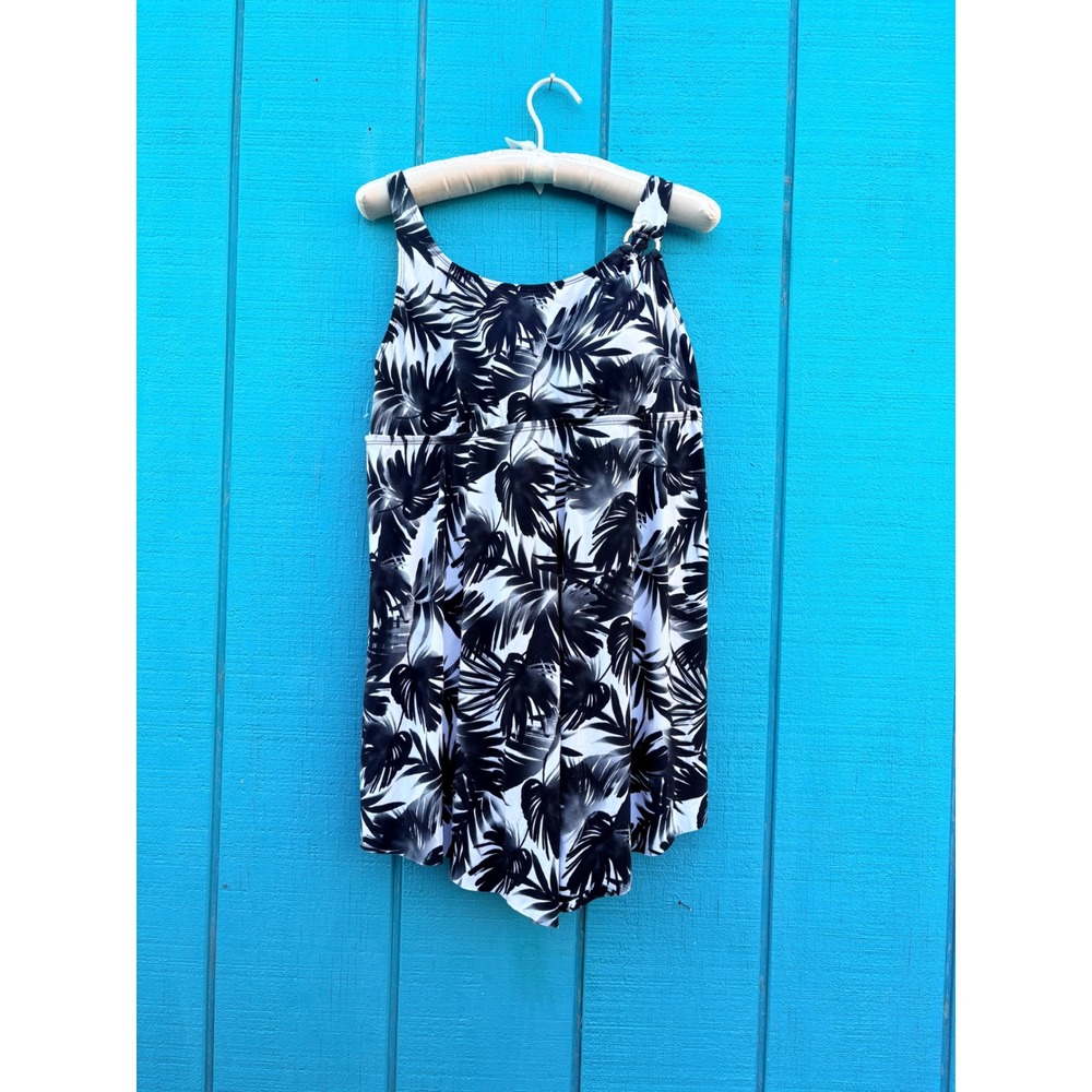 Catalina Womens Black White Tropical Swim Dress and Tassel Kimono Set Large